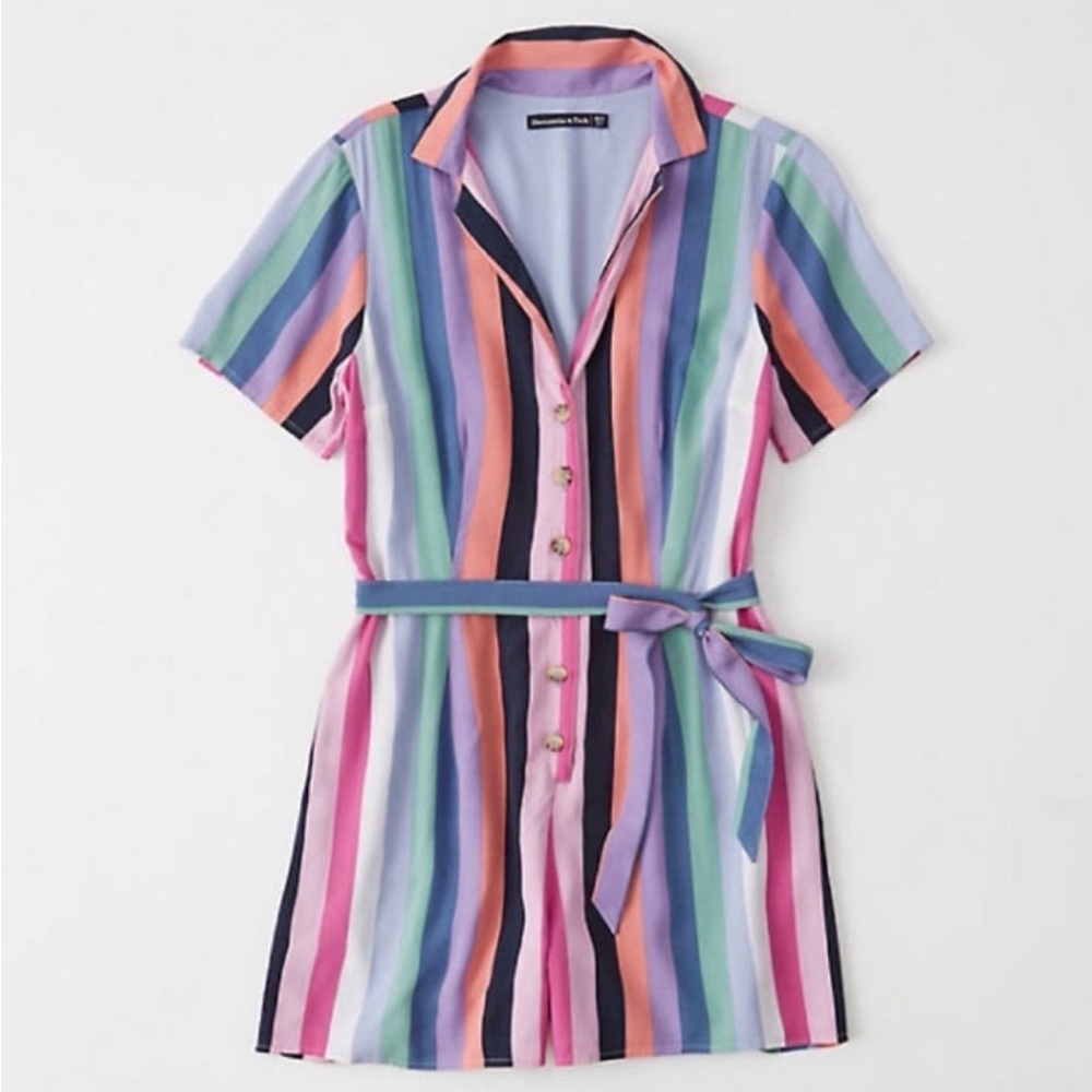 Abercrombie & Fitch Pastel Striped Button Romper